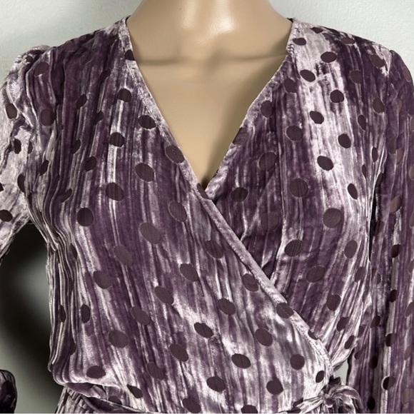 NEW HOUSE OF HOLLAND PURPLE VELVET POLKA DOT WRAP MINI DRESS - Picture 4 of 8